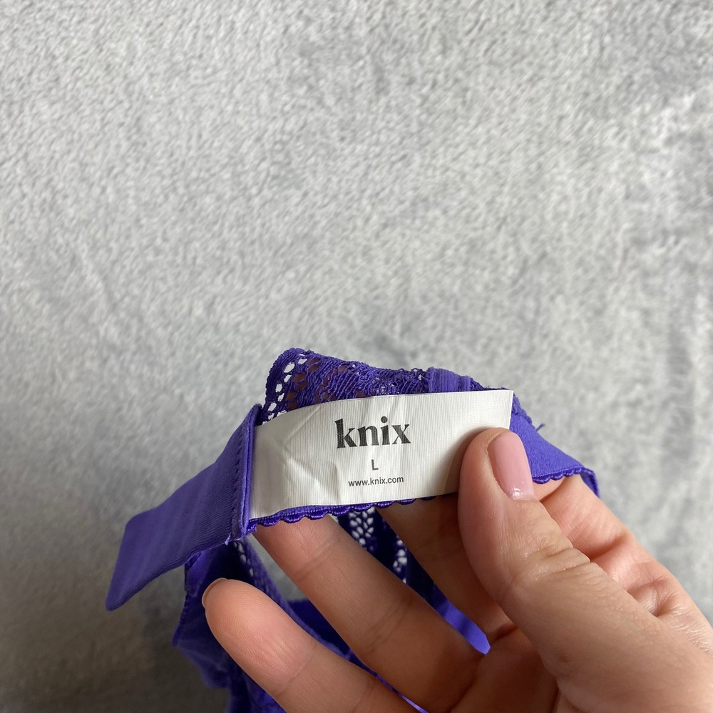 Knix LuxeLift Wireless Lace Bra Purple Floral Bralette Size L Adjustable Straps - Picture 4 of 5